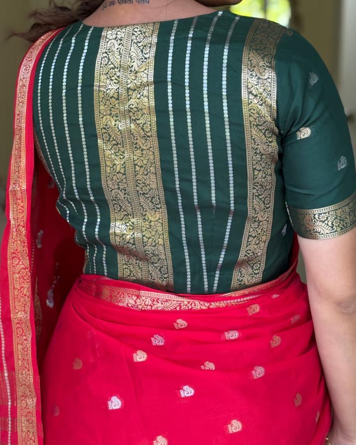 Strawberry Banarsi Crepe Saree