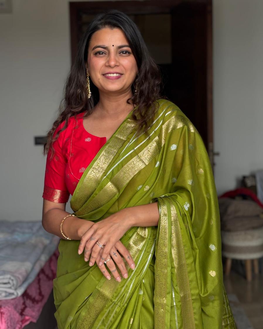 Pista Banarsi Crepe Saree