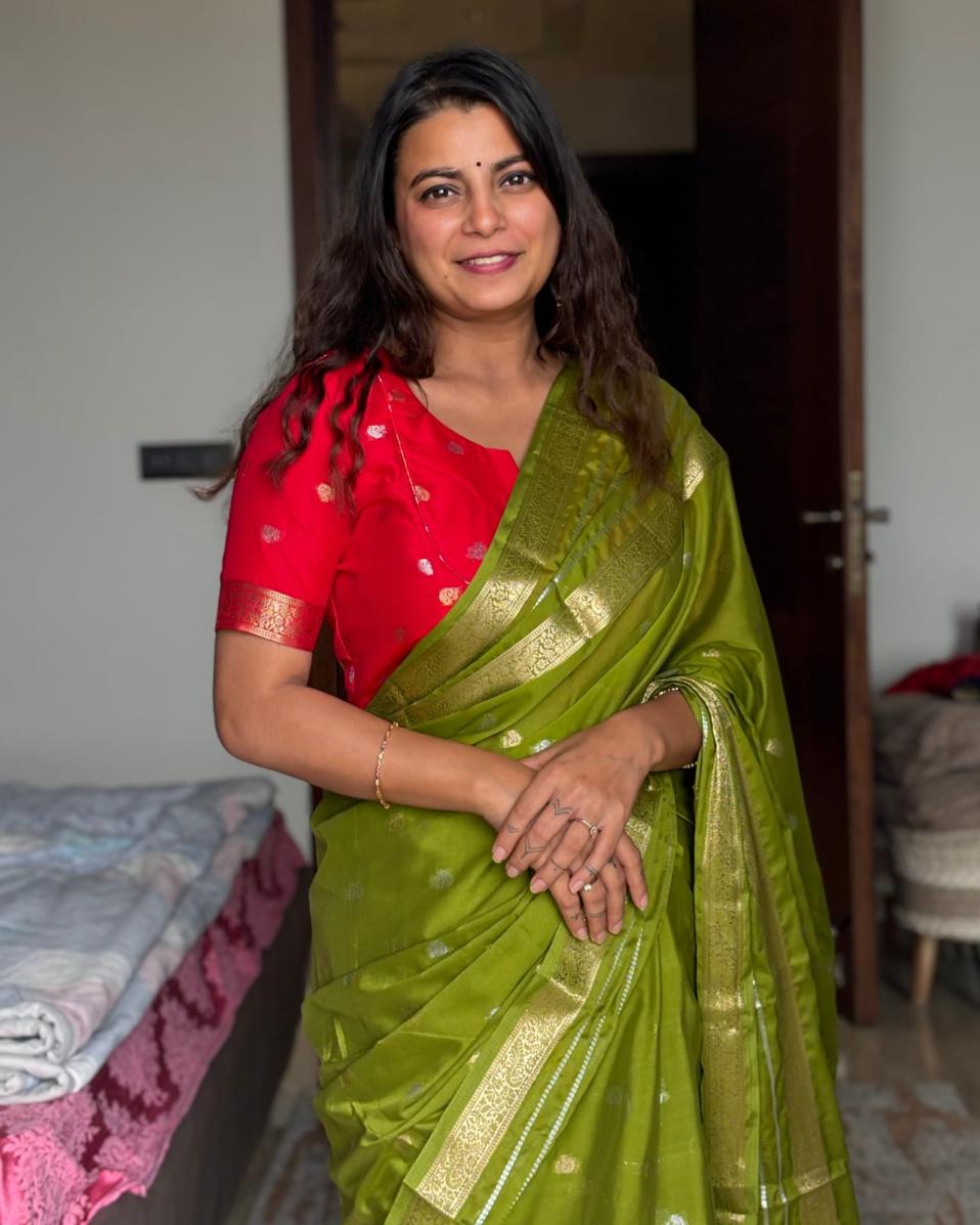 Pista Banarsi Crepe Saree