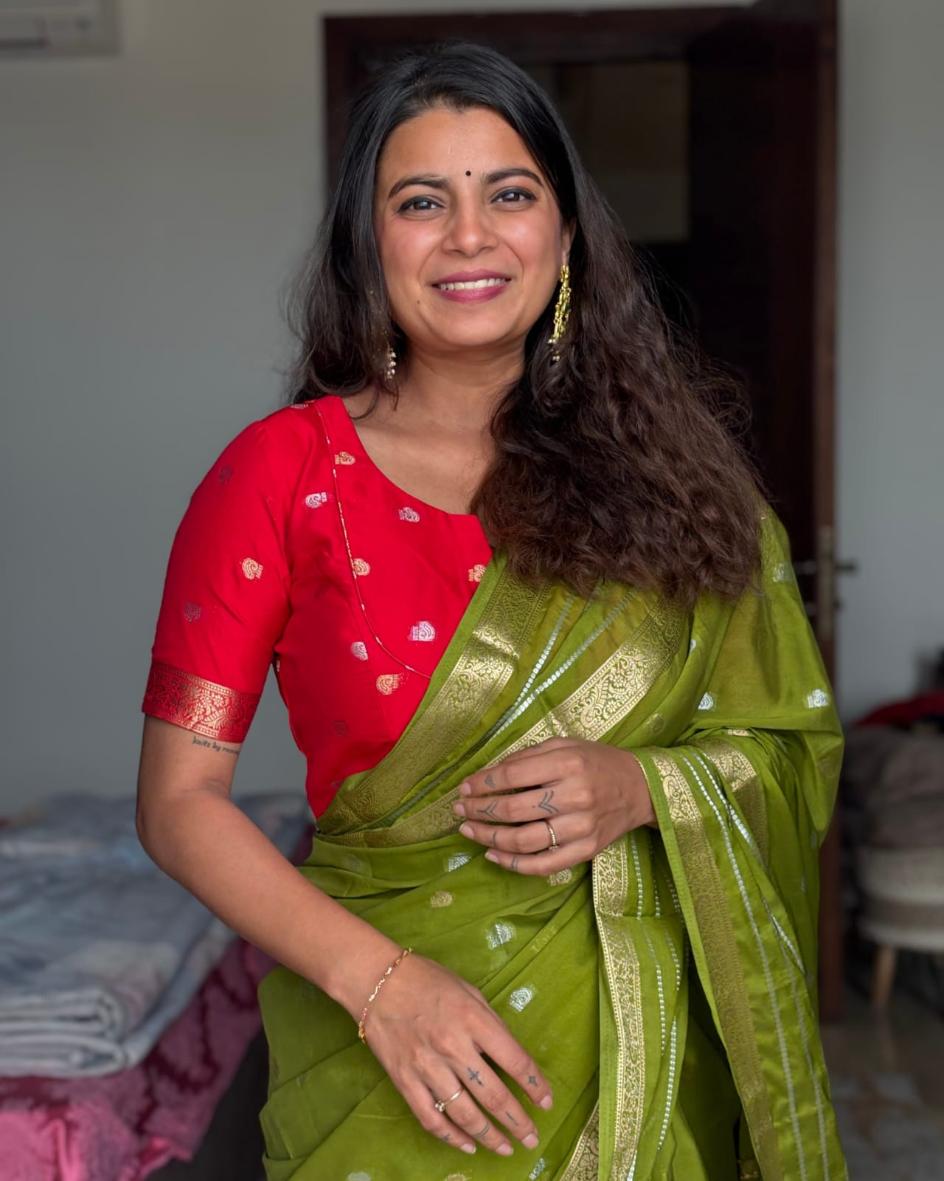 Pista Banarsi Crepe Saree