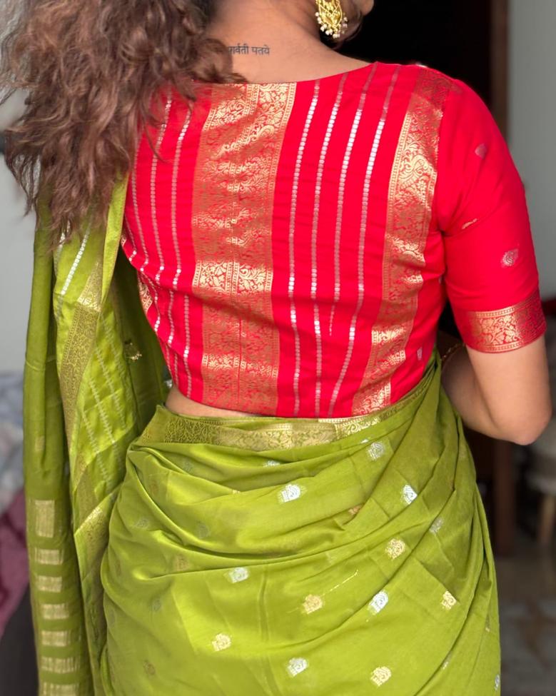 Pista Banarsi Crepe Saree