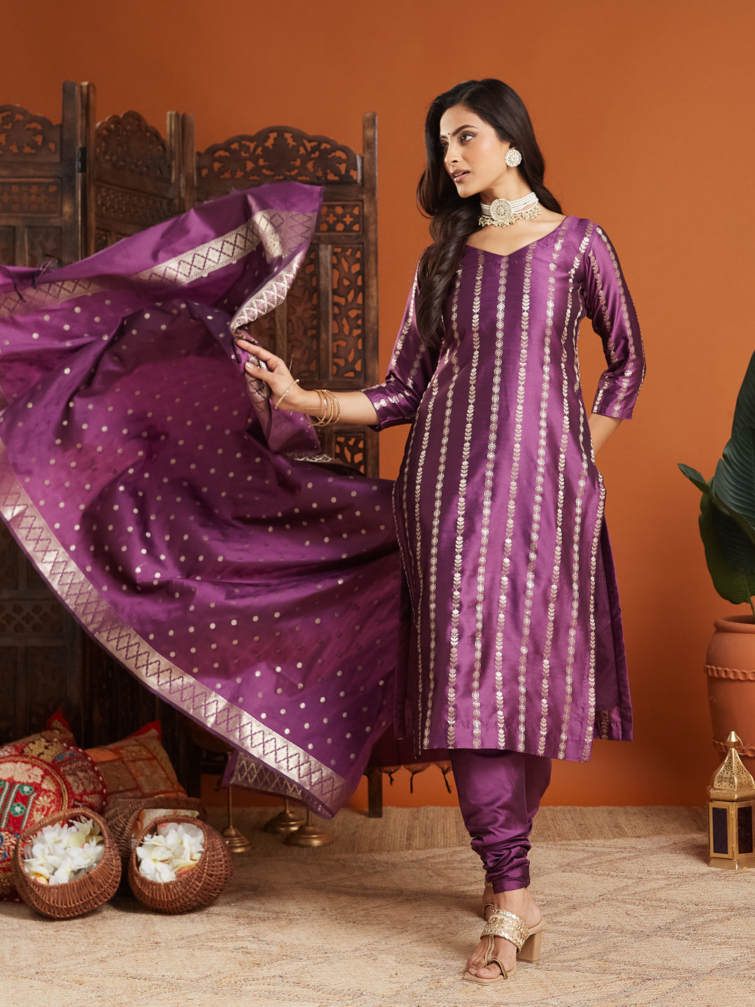 Kimaya Banarsi Silk Stitched Suit Set