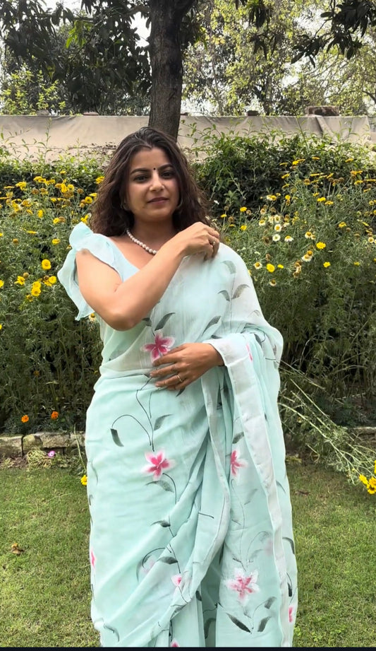 Floral Magical Mystery Cotton Linen Saree