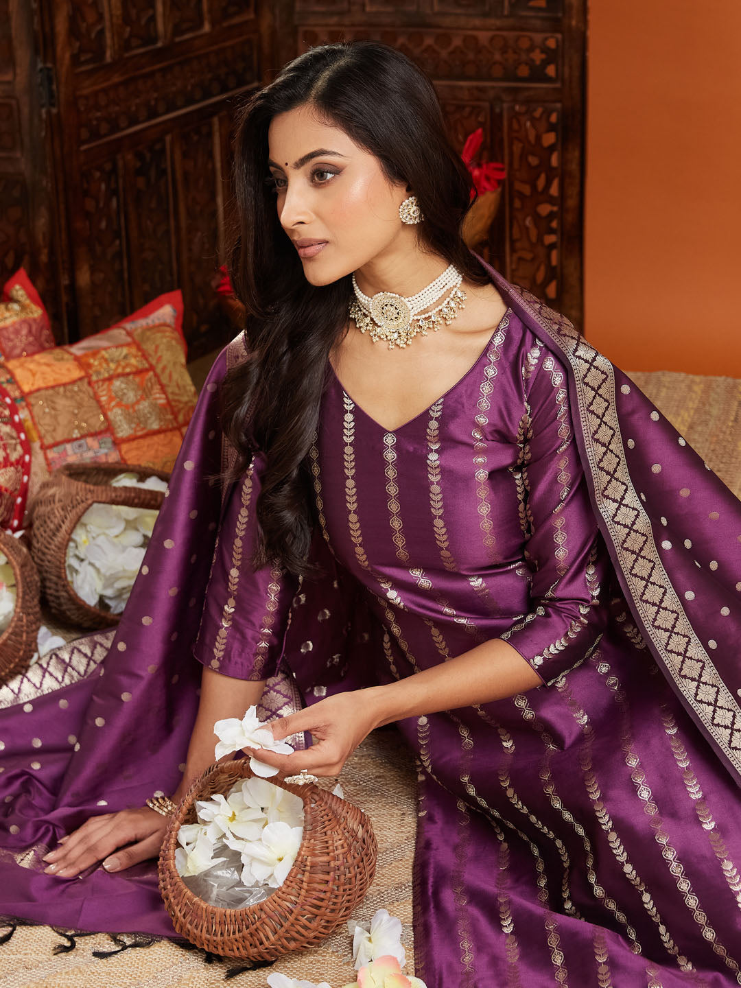 Kimaya Banarsi Silk Stitched Suit Set