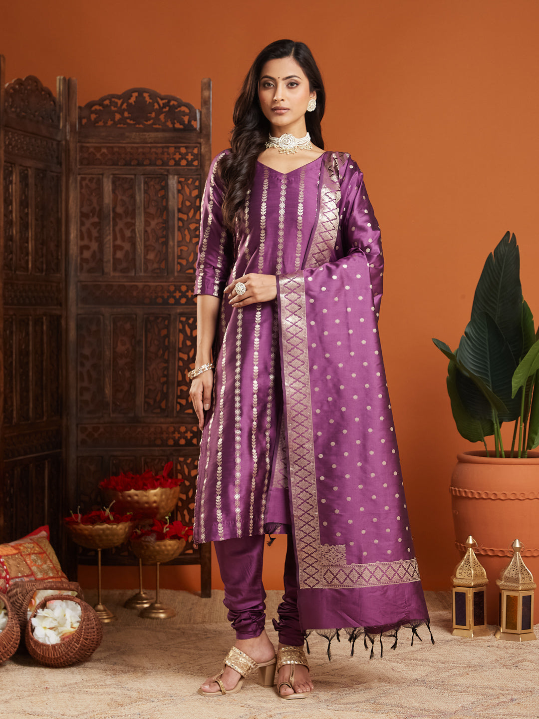 Kimaya Banarsi Silk Stitched Suit Set