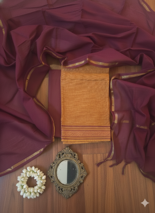 Ruhaniyat Mangalgiri Cotton Unstitched Suit Set