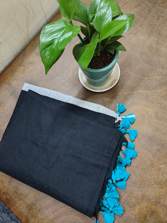 Black SeaGreeMul Cotton Saree