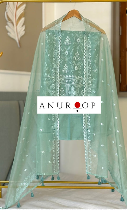 Icey Green Organza Unstitched Suit Set